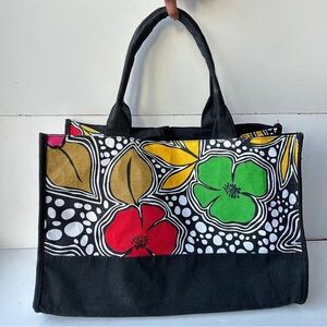 Floral Print Canvas Tote Bag Summer Beach Shoulder Bag Multi-Compartment